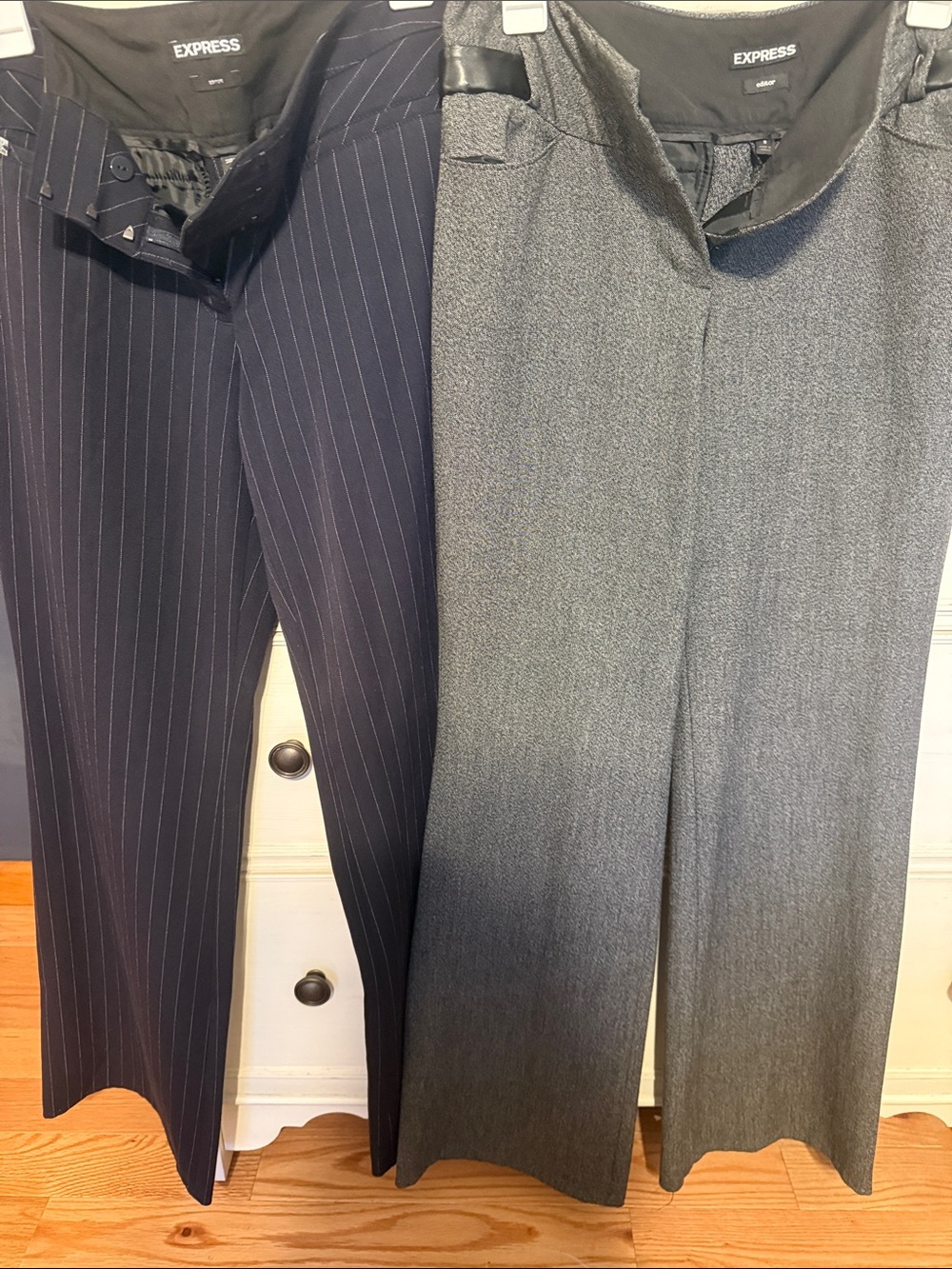 Express Wide-Leg Trousers in Navy Pinstripe and Gray